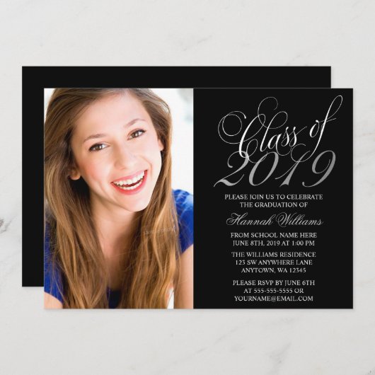 黒銀写真のスクリプト卒業 案内状 (正面/裏面)