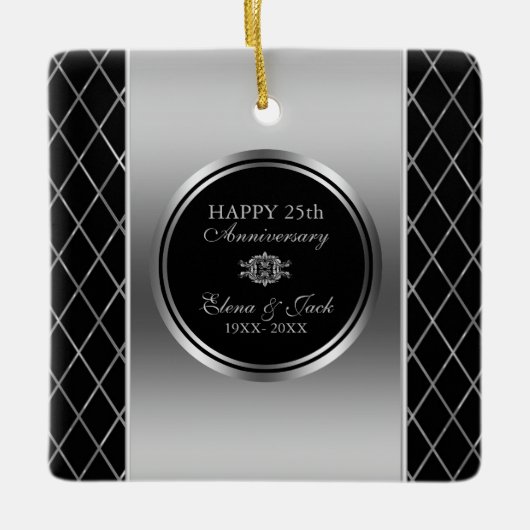 黒銀幾何学模様デザイン- 25周年 セラミックオーナメント (正面)