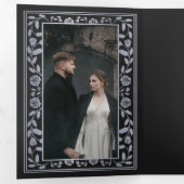 黒銀王室の中世結婚刀QRコード 三つ折り招待状 (内部最初)