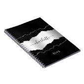 黒銀瑪瑙の大理石グリッター名スクリプト ノートブック (右側)