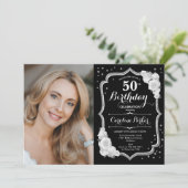 黒銀白写真第50誕生日 招待状 (スタンド正面)