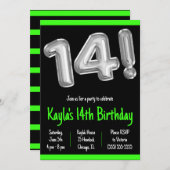 黒銀箔バルーン14thバースデーパーティー 招待状 (正面/裏面)