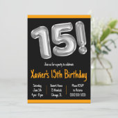 黒銀箔バルーン15thバースデーパーティー 招待状 (スタンド正面)