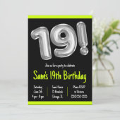 黒銀箔バルーン19thバースデーパーティー 招待状 (スタンド正面)