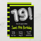 黒銀箔バルーン19thバースデーパーティー 招待状 (正面/裏面)