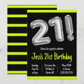 黒銀箔バルーン21歳パーティー 招待状 (正面/裏面)