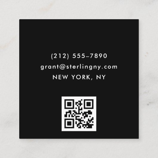 黒銀箔ミニマルタイポグラフィQRコード スクエア名刺 (裏面)