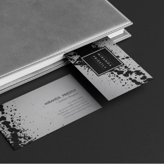 黒銀色ブラシストロークファッションスタイリストデザイナー 名刺