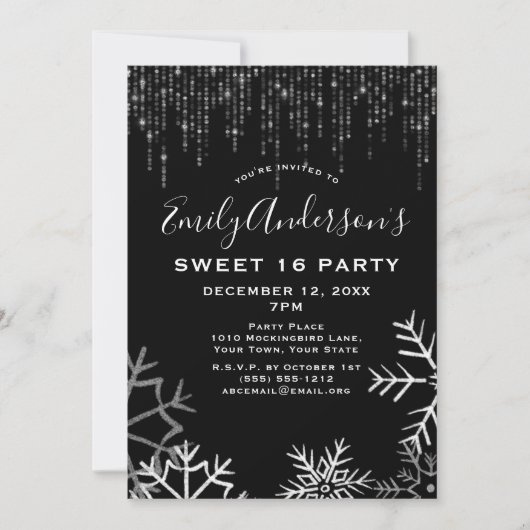 黒銀雪氷灯ウィンタースウィート16 招待状 (正面)
