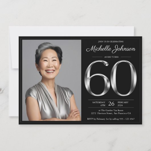 黒銀60誕生日 招待状 (正面)