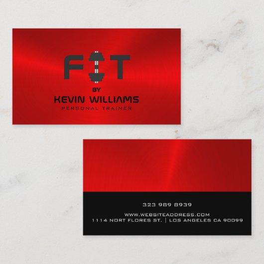 黒鋼および赤鋼の背景フィットネストレーナー 名刺 (正面/裏面)