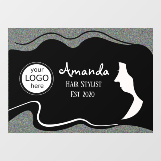 黒長髪の女性の美容師ウィンドウにしがみつく ウィンドウサイン (シート)