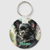 黒長髪チワワ水彩画 キーホルダー (正面)