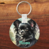 黒長髪チワワ水彩画 キーホルダー (正面)