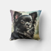 黒長髪チワワ水彩画 クッション (裏面)