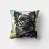 黒長髪チワワ水彩画 クッション (正面)