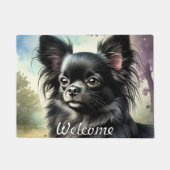 黒長髪チワワ水彩画 ドアマット (正面)