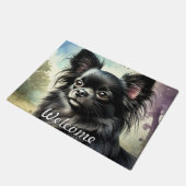 黒長髪チワワ水彩画 ドアマット (アングル)