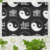 黒隠陽シンボル中国の文字パターン キッチンタオル (折り畳み)