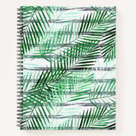 黒離れ白のストライプの背景にヤシの実 ノートブック