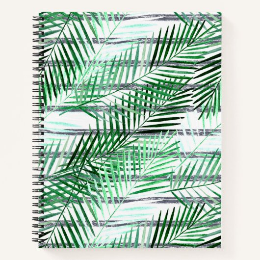 黒離れ白のストライプの背景にヤシの実 ノートブック (正面)