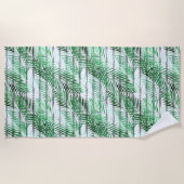 黒離れ白のストライプの背景にヤシの実 ビーチタオル (正面)