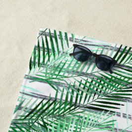 黒離れ白のストライプの背景にヤシの実 ビーチタオル