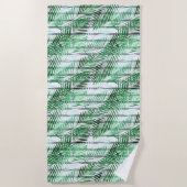 黒離れ白のストライプの背景にヤシの実 ビーチタオル (正面)