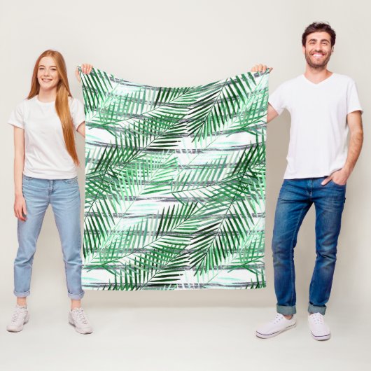 黒離れ白のストライプの背景にヤシの実 フリースブランケット (インサイチュ)