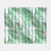 黒離れ白のストライプの背景にヤシの実 フリースブランケット (正面(横))