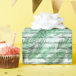 黒離れ白のストライプの背景にヤシの実 ラッピングペーパー