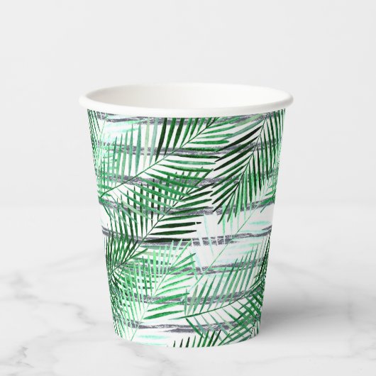 黒離れ白のストライプの背景にヤシの実 紙コップ (正面)