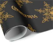 黒雪と金ゴールド雪のクリスマス ラッピングペーパー (ロールコーナー)