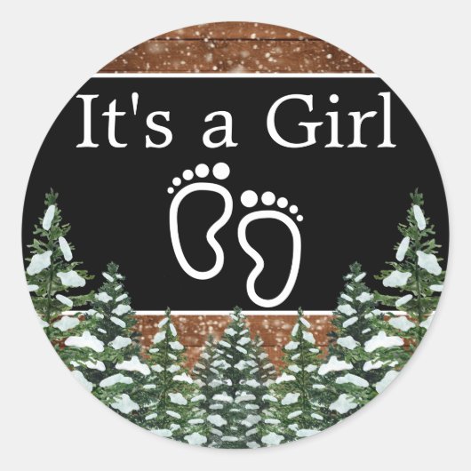 黒雪の木と森の松それが女の子だ ラウンドシール (正面)