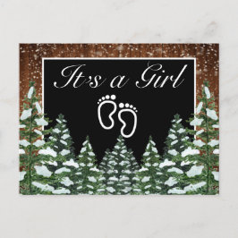 黒雪の木と森の松それが女の子 案内ポストカード