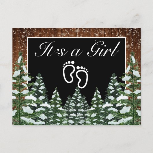 黒雪の木と森の松それが女の子 案内ポストカード (正面)