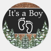 黒雪の木と森の松それが男の子だ ラウンドシール (正面)