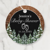 黒雪の木と森の松の赤ちゃんシャワー フェイバータグ (裏面)