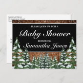 黒雪の木と森の松の赤ちゃんシャワー 案内ポストカード (正面/裏面)