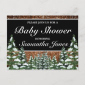 黒雪の木と森の松の赤ちゃんシャワー 案内ポストカード (正面)