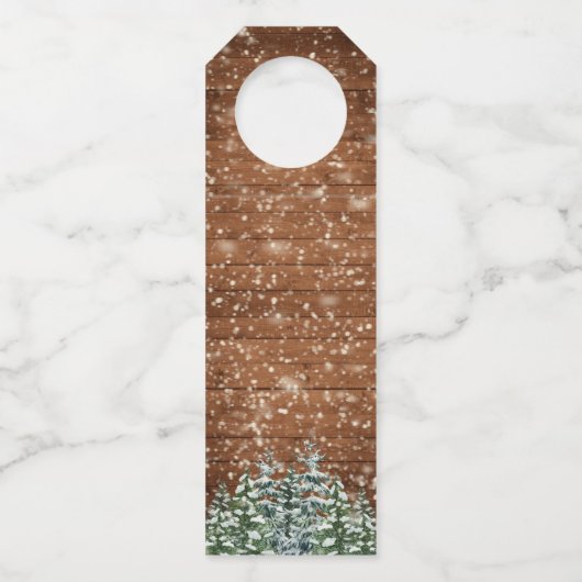 黒雪の木と森の松の雪のフレーク新年 ボトルネックタグ (裏面)