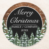 黒雪の木と森の松メリークリスマス ラウンドペーパーコースター (正面)