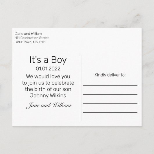 黒雪の木と森の松男の子だ 案内ポストカード (裏面)