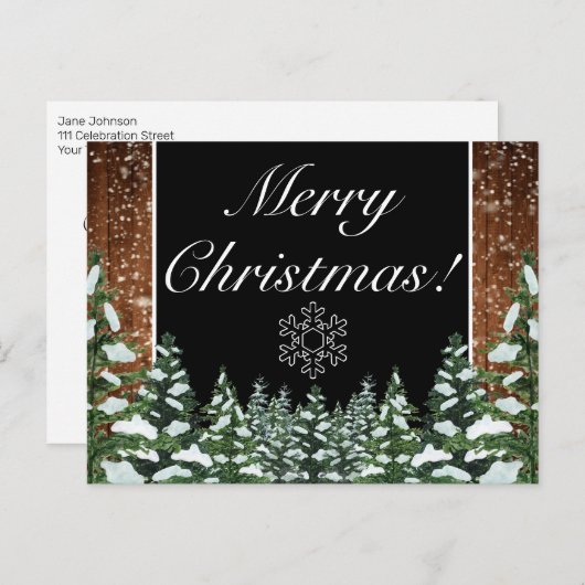 黒雪の木と森メリークリスマスグリーティング 案内ポストカード (正面/裏面)