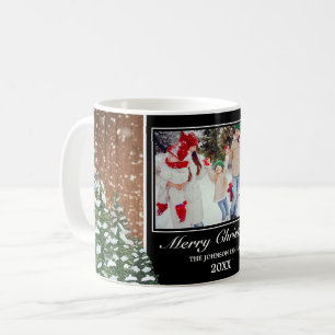 黒雪の木と森メリークリスマスフォト コーヒーマグカップ