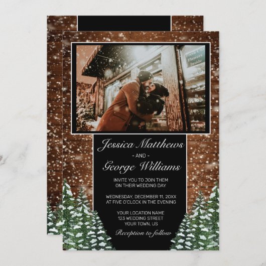 黒雪の森と森の国の結婚式の写真 招待状 (正面/裏面)
