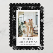 黒雪メリークリスマススノーフレーク写真 シーズンカード (正面/裏面)