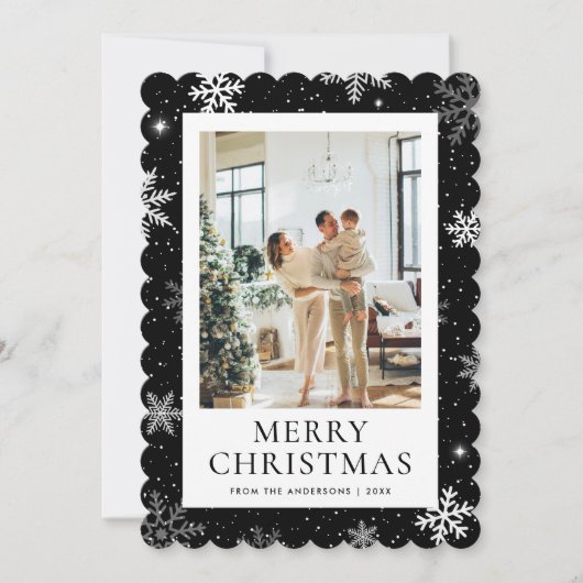 黒雪メリークリスマススノーフレーク写真 シーズンカード (正面)
