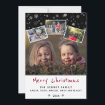 黒雪片クリスマスファミリー4 Photo Collage シーズンカード<br><div class="desc">黒雪片クリスマスファミリー4フォトコラージュのホリデーカード。黒い背景に違う大きさと形の白い雪。4枚の写真とカスタマイズテキスト付きの文字を追加。</div>