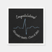 黒青の心臓専門医の卒業式パーティー スタンダードカクテルナプキン (正面)